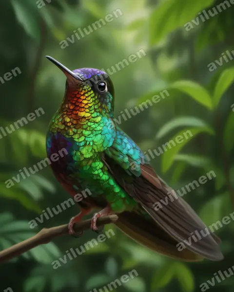 火喉蜂鸟（Panterpe insignis）的写实插画