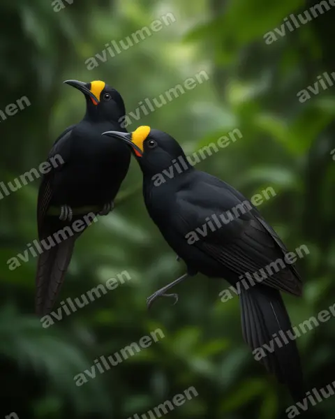 Ilustración en Realista: Paradigalla carunculata (Ave del paraíso carunculada)