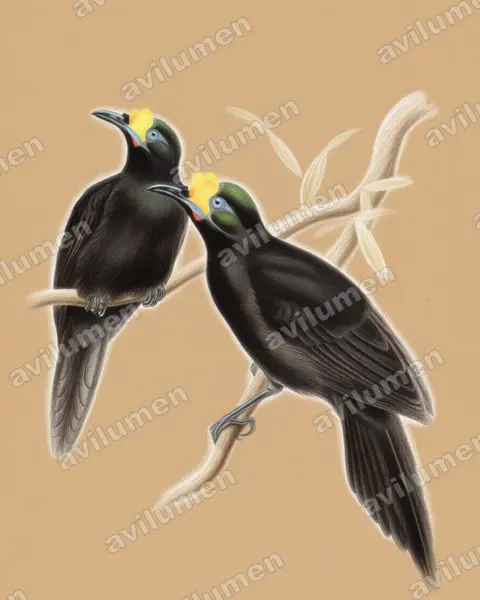 Ilustración en Lápiz de color: Paradigalla carunculata (Ave del paraíso carunculada)