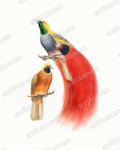 Goldie's Bird-of-paradise（Paradisaea decora）的水彩插画