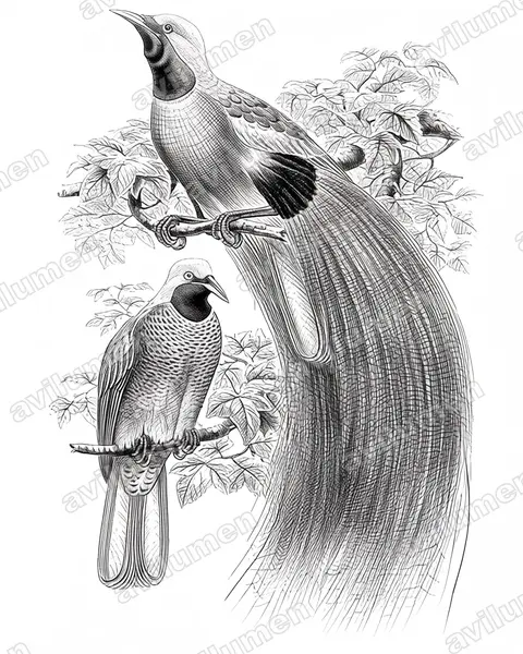 Goldie's Bird-of-paradise（Paradisaea decora）的钢笔墨线插画