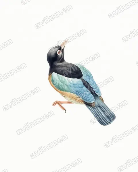 Watercolor illustration: Paradisaea rudolphi (Blue bird-of-paradise)