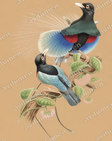 Colored pencil illustration: Paradisaea rudolphi (Blue bird-of-paradise)