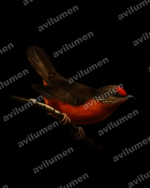 红额啄花雀（Parmoptila rubrifrons）的油画插画