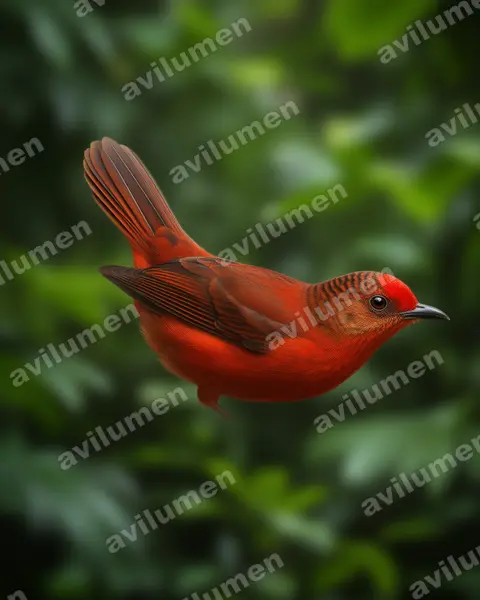 红额啄花雀（Parmoptila rubrifrons）的写实插画