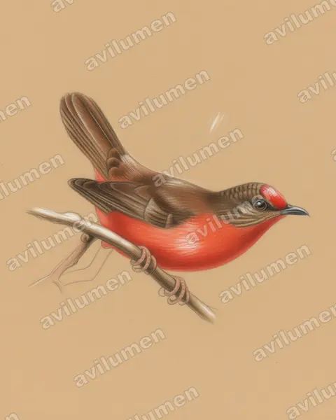 红额啄花雀（Parmoptila rubrifrons）的彩色铅笔插画