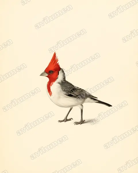 Ilustración en Lámina antigua: Paroaria coronata (Cardenilla crestada​)