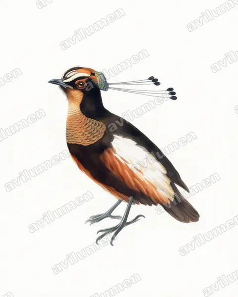 Watercolor illustration: Parotia carolae (Carola's parotia)