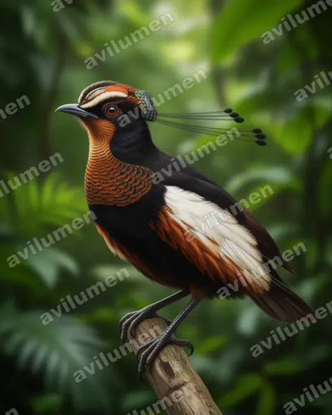 Realistic illustration: Parotia carolae (Carola's parotia)