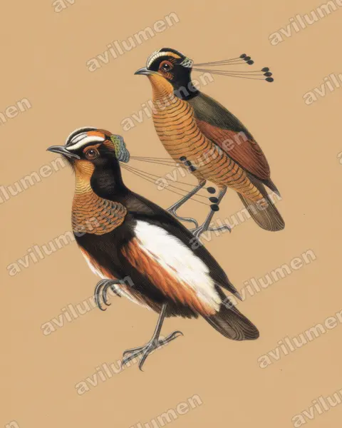 Colored pencil illustration: Parotia carolae (Carola's parotia)