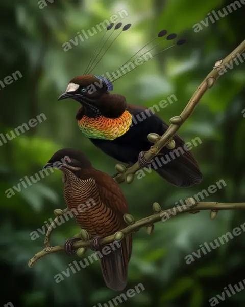 Illustration Réaliste : Parotia lawesii (Paradisier de Lawes)