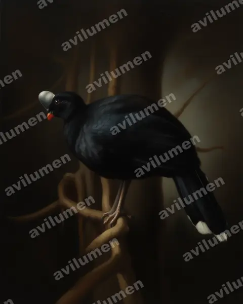 Ilustración en Óleo: Pauxi pauxi (Paujil copete de piedra)