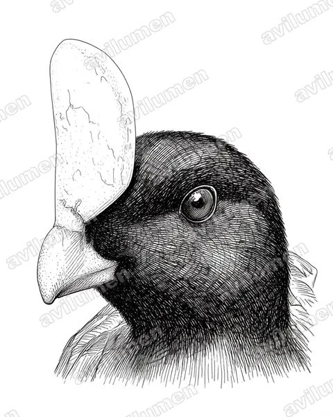 Ink illustration: Pauxi unicornis (Horned curassow)