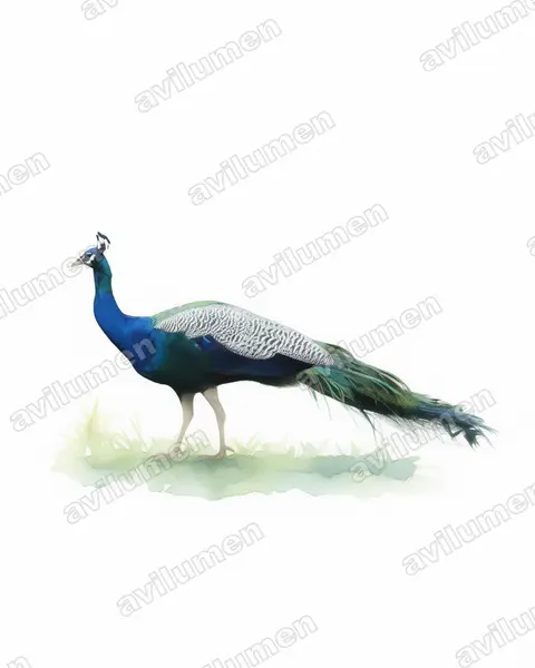 Watercolor illustration: Pavo cristatus (Indian Peafowl)