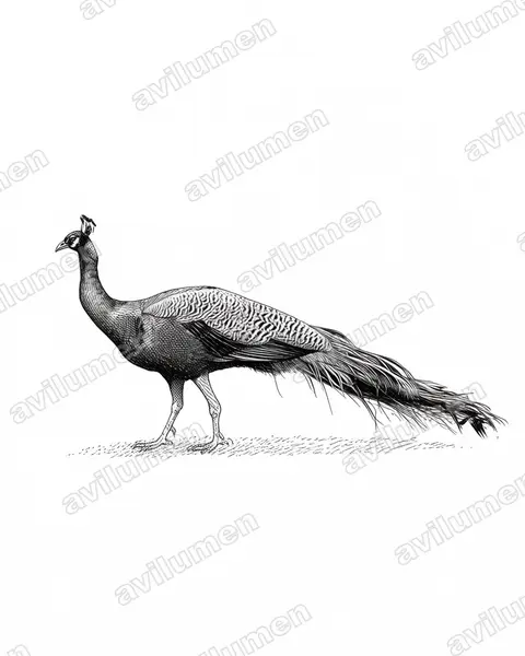 Ink illustration: Pavo cristatus (Indian Peafowl)