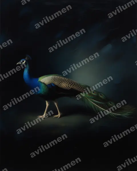 Oil illustration: Pavo cristatus (Indian Peafowl)