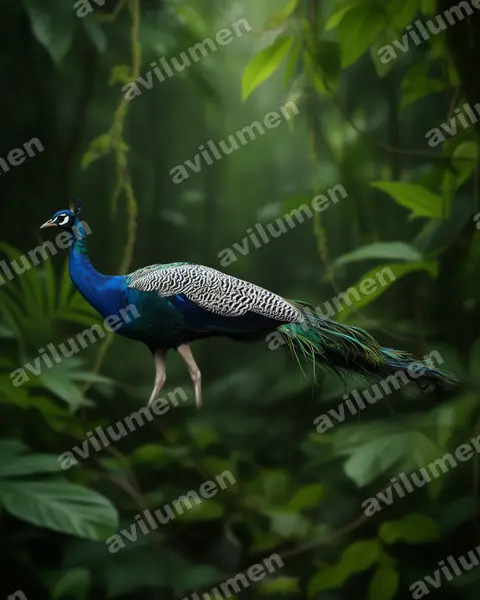 Realistic illustration: Pavo cristatus (Indian Peafowl)