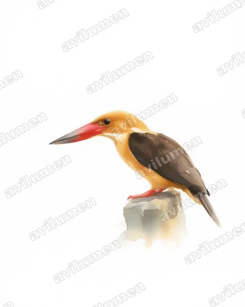 褐翅翡翠（Pelargopsis amauroptera）的水彩插画