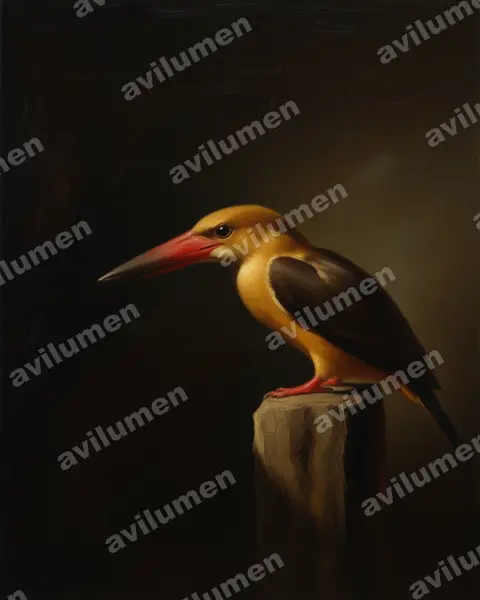 褐翅翡翠（Pelargopsis amauroptera）的油画插画