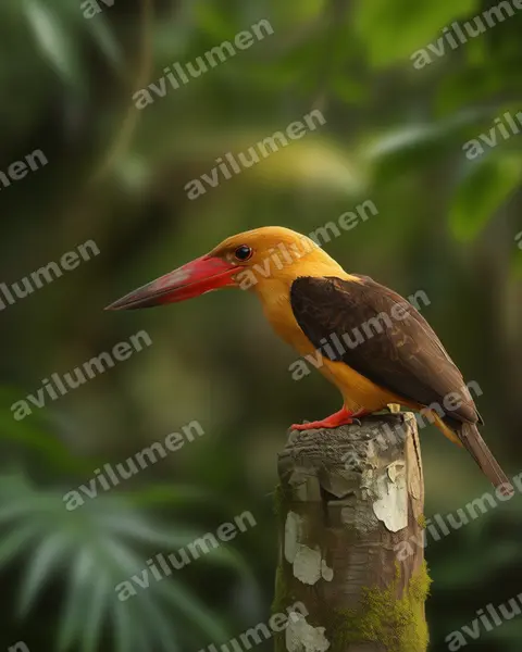 褐翅翡翠（Pelargopsis amauroptera）的写实插画