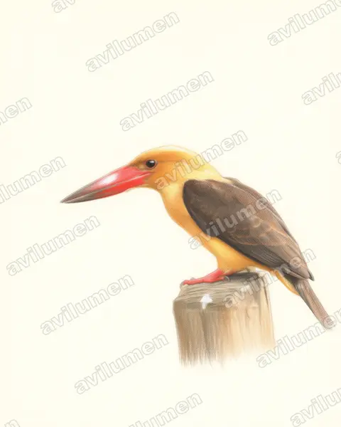 褐翅翡翠（Pelargopsis amauroptera）的彩色铅笔插画