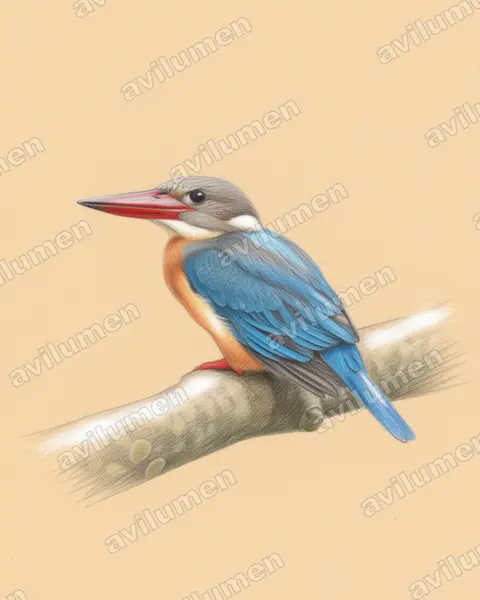 Illustration Crayon de couleur : Pelargopsis capensis (Martin-chasseur gurial)