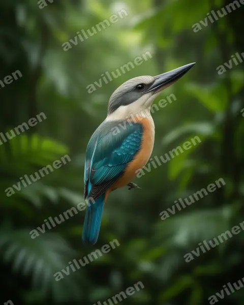 Ilustración en Realista: Pelargopsis melanorhyncha (Alción piquinegro)