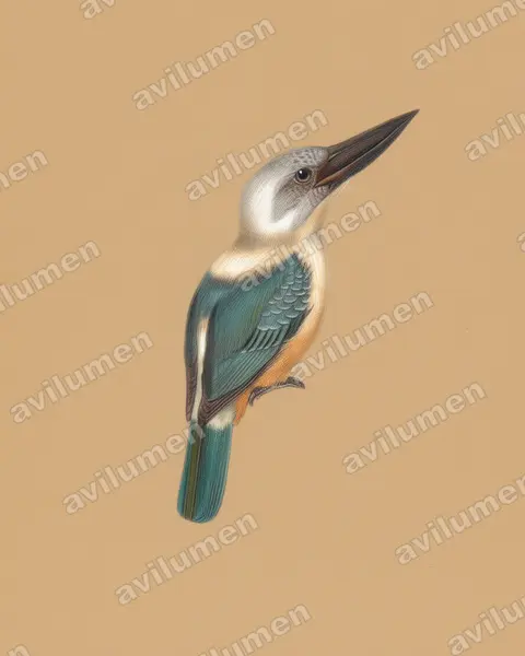 Ilustración en Lápiz de color: Pelargopsis melanorhyncha (Alción piquinegro)