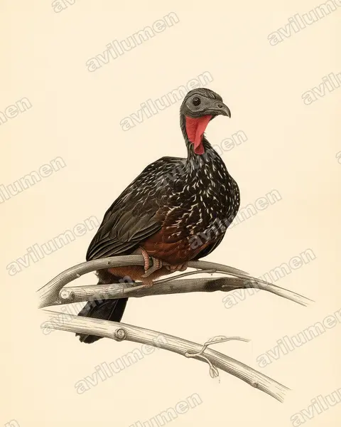 Vintage plate illustration: Penelope jacquacu (Spix's Guan)
