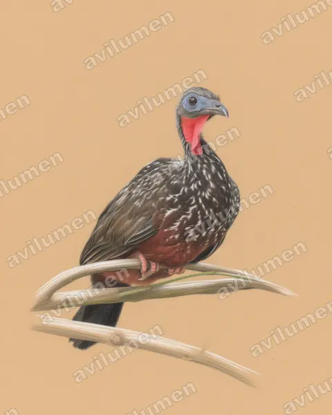 Colored pencil illustration: Penelope jacquacu (Spix's Guan)