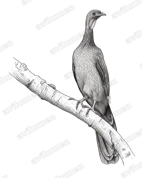 乌腿冠雉（Penelope obscura）的钢笔墨线插画