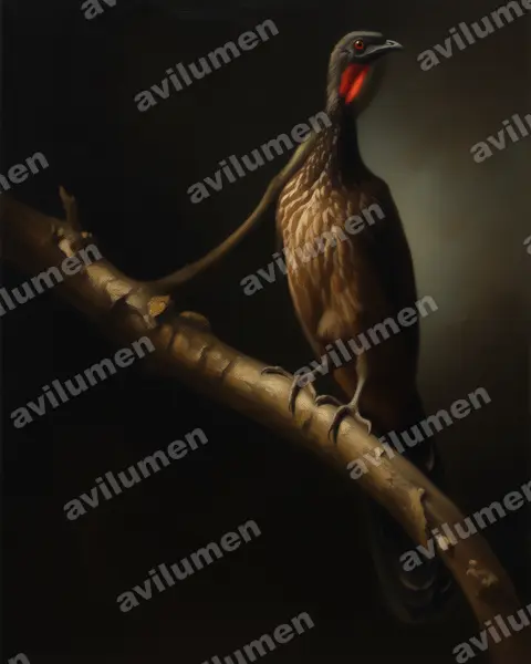 乌腿冠雉（Penelope obscura）的油画插画