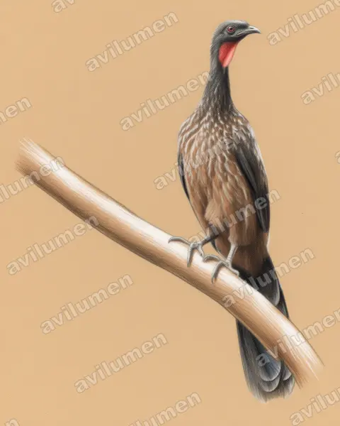 乌腿冠雉（Penelope obscura）的彩色铅笔插画
