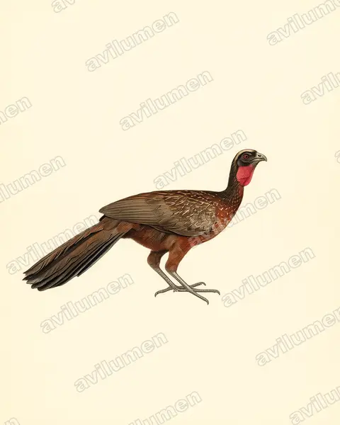 Ilustración en Lámina antigua: Penelope ochrogaster (Pava ventrirrufa)