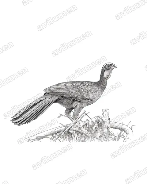 Ilustración en Tinta: Penelope ochrogaster (Pava ventrirrufa)