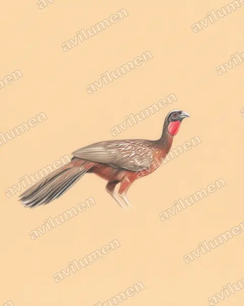 Ilustración en Lápiz de color: Penelope ochrogaster (Pava ventrirrufa)