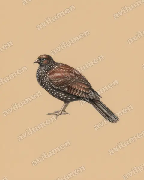 古铜冠雉（Penelope ortoni）的彩色铅笔插画