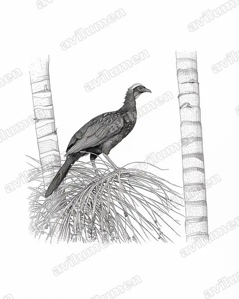 彩冠雉(Penelope pileata)的钢笔墨线插画