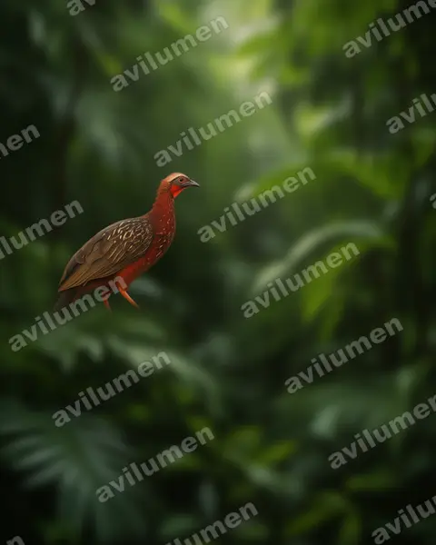 彩冠雉(Penelope pileata)的写实插画