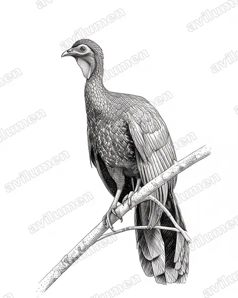 Illustration Encre : Penelope purpurascens (Pénélope panachée)