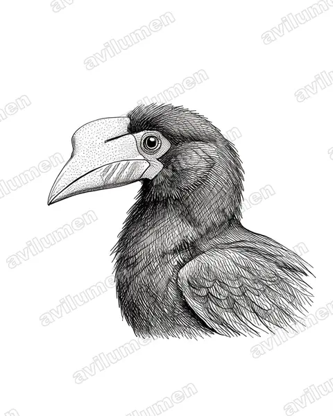Illustration Encre : Penelopides affinis (Calao de Mindanao)
