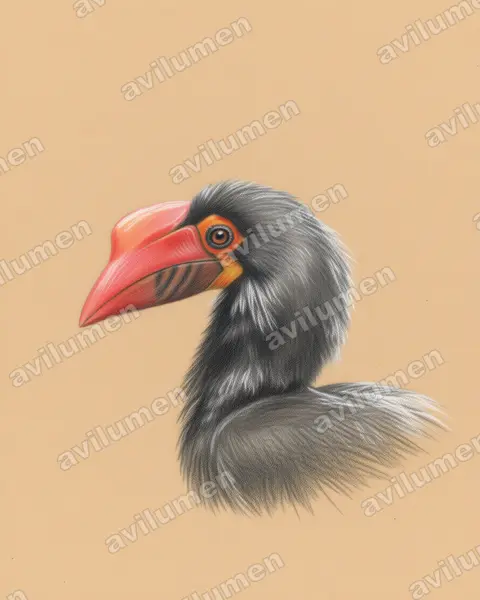 Illustration Crayon de couleur : Penelopides affinis (Calao de Mindanao)