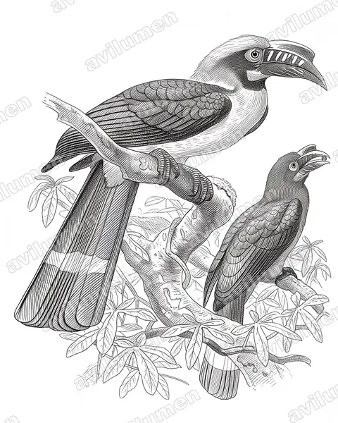 Illustration Encre : Penelopides manillae (Calao de Manille)