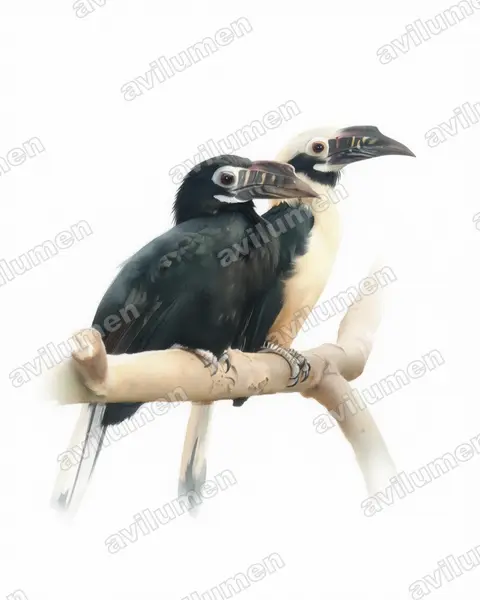 Ilustración en Acuarela: Penelopides panini (Cálao chico de Panay​)