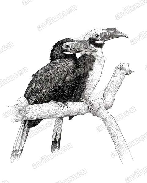 Ilustración en Tinta: Penelopides panini (Cálao chico de Panay​)