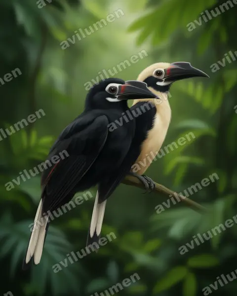 Ilustración en Realista: Penelopides panini (Cálao chico de Panay​)