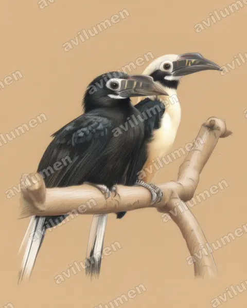 Ilustración en Lápiz de color: Penelopides panini (Cálao chico de Panay​)