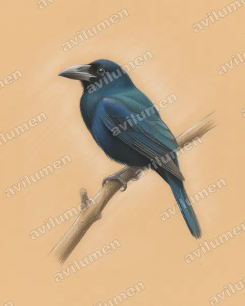 Illustration Crayon de couleur : Penelopides samarensis (Calao de Samar)