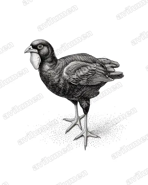 黑山冠雉（Penelopina nigra）的钢笔墨线插画