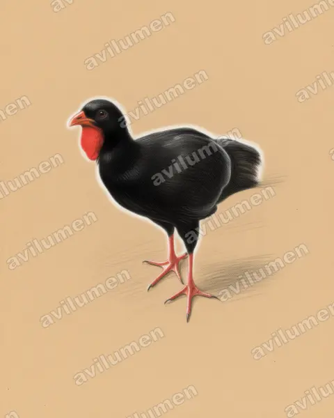 黑山冠雉（Penelopina nigra）的彩色铅笔插画